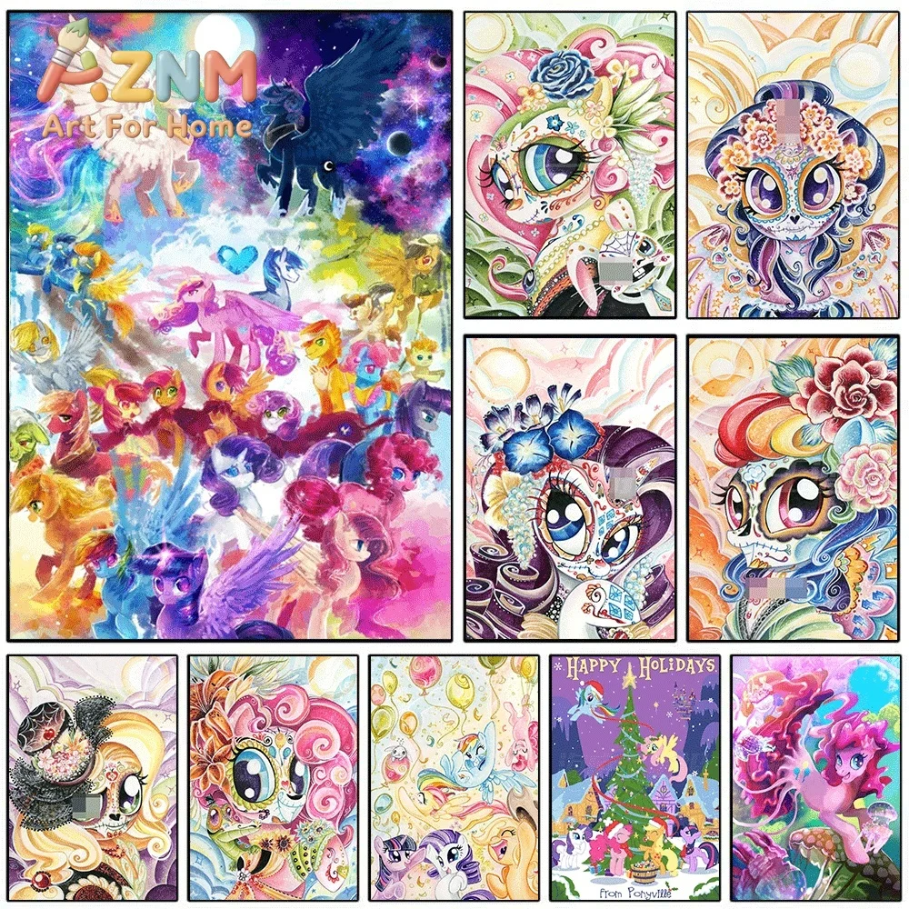 My Little Pony Fantasy Galaxy Sugar Skull Canvas Painting Frameless Wall Art Print Poster Home Bedroom Living Room Cartoon Wal