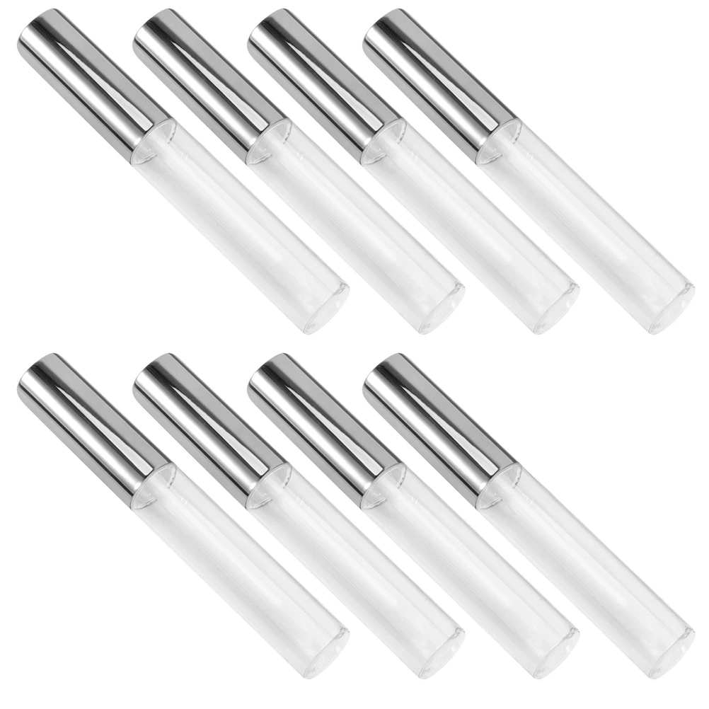 

8pcs Empty Lip Gloss Tubes Plastic Containers Mini Size Lightweight Durable Travel Makeup Supplies Silver Bottles Reusable