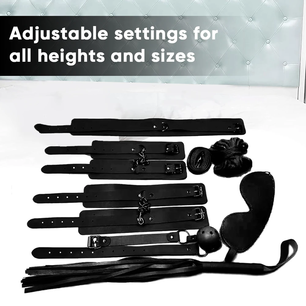 Sex Bondage Kits 8-Pcs BDSM Kit for Beginners Bondage Set for Couples with Adjustable Wrist Ankle Cuffs Collar Blindfold Ball view 2