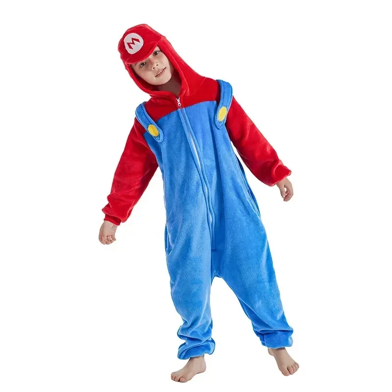 Super Marios Bros Children Cosplay Costume Anime Figure Luigi One-piece Pajamas Kawaii Cartoon Sleepwear Halloween Cos Clothes