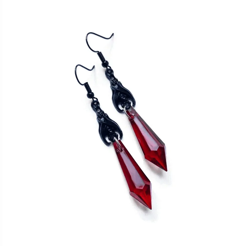 Women Dark Bat Earrings Gothic Crystal Pendant Earrings Crystal Black Jewel Ruby Long Dangle Earrings for Girls Jewelry Cosplay