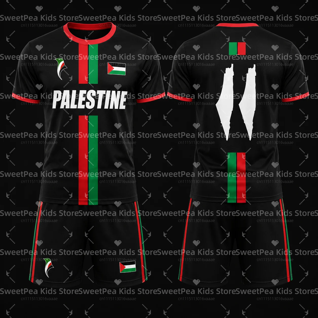 Palestine Vertical Stripe Silhouette Football Jersey Sets Summer Children's Outdoor Casual  Breathable T-shirts and Sets