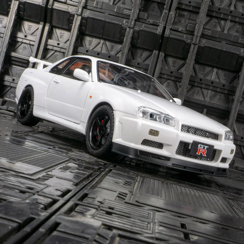 1:18 Nissan GT-R34 SKYLINE grande modello di auto in lega ornamento, supercar, giocattolo per bambini, porta può essere aperta