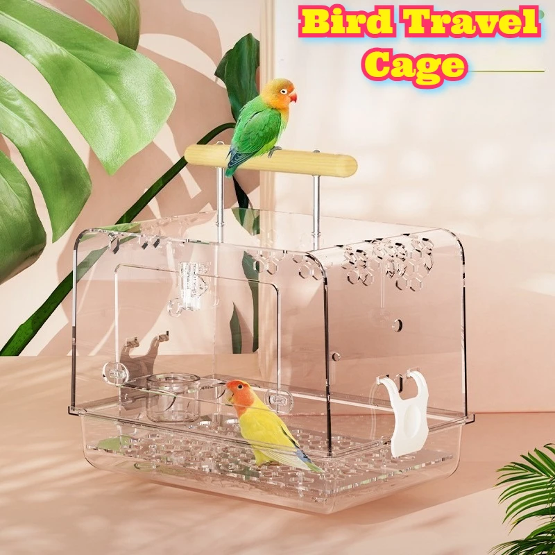 

Bird Travel Cage Acrylic Portable Carrier Large Size Cockatiel Parrot Outdoor Backpack Carry Bag Design Easy Clean Ventilation