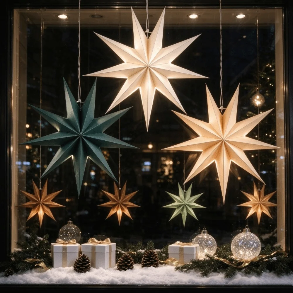 Hollow Out Christmas Hanging Decoration DIY New Year Christmas Tree Ornament Foldable Home Decor Lampshade Paper Lantern