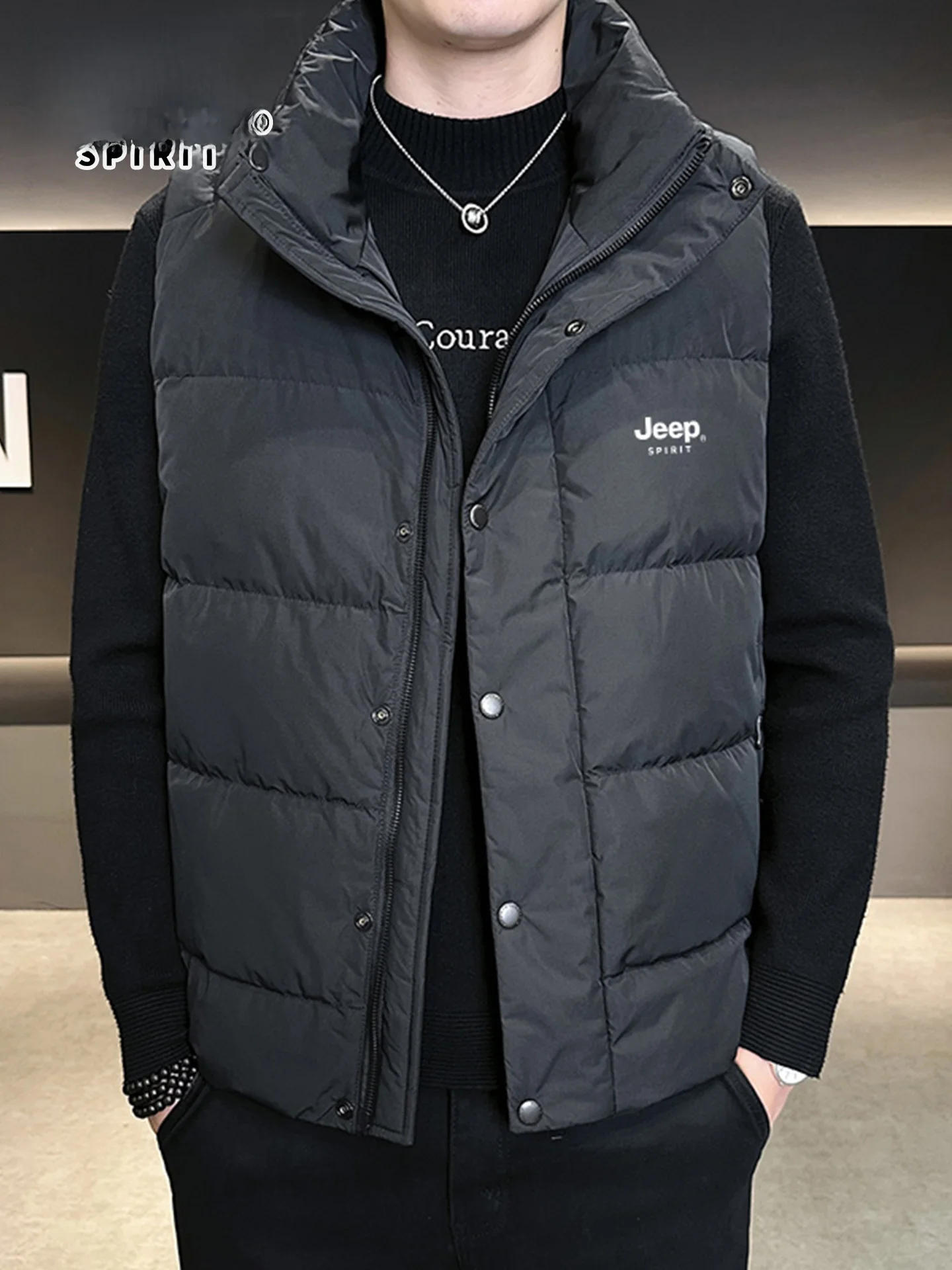 

Spirit Men's down Vest Thiened Autumn Winter Warm Outerwear Youth Jaet Printed Loose Fit Antibacterial Polyester