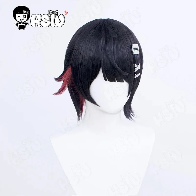إلين جو شعر مستعار تأثيري لعبة Zenless منطقة صفر شعر مستعار تأثيري HSIU 30 سنتيمتر أسود أحمر داكن مزيج الشعر القصير شعر مستعار اصطناعي + غطاء شعر مستعار