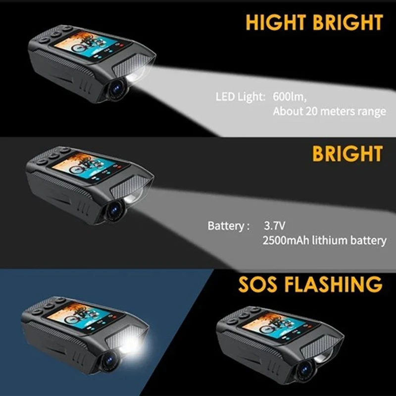 A39Q-4K 60FPS Multifunctional Cycling Camera Rainproof 2.0 Inch IPS Screen Wifi Connection With LED Flashlight Bike Horn