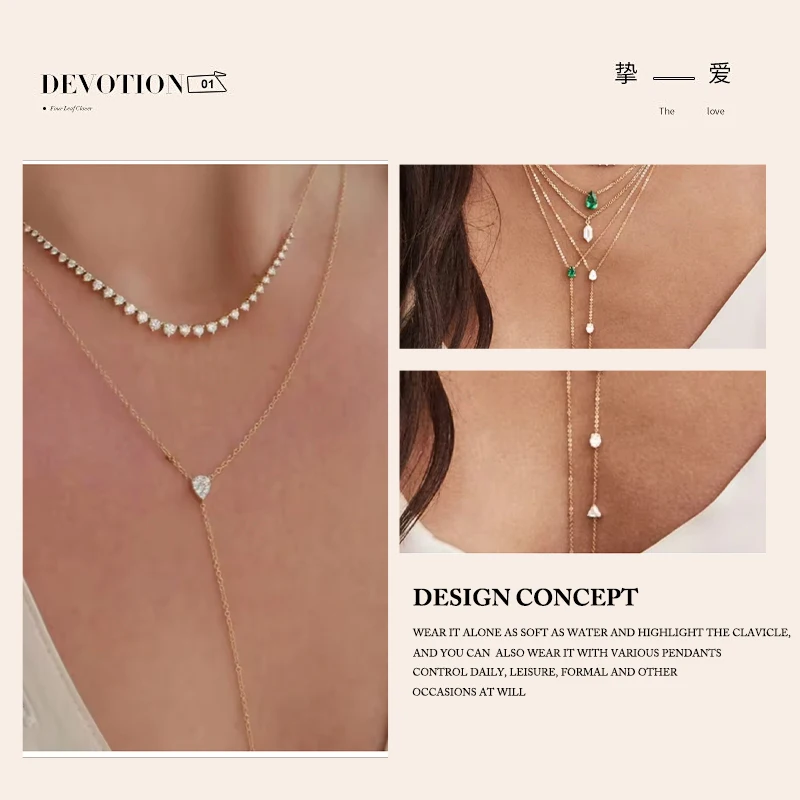 High Quality Simple Double Layer Tear Drop Charm Necklace With Green CZ Paved For Women Fashion Classic Clavicle Chain Jewelry