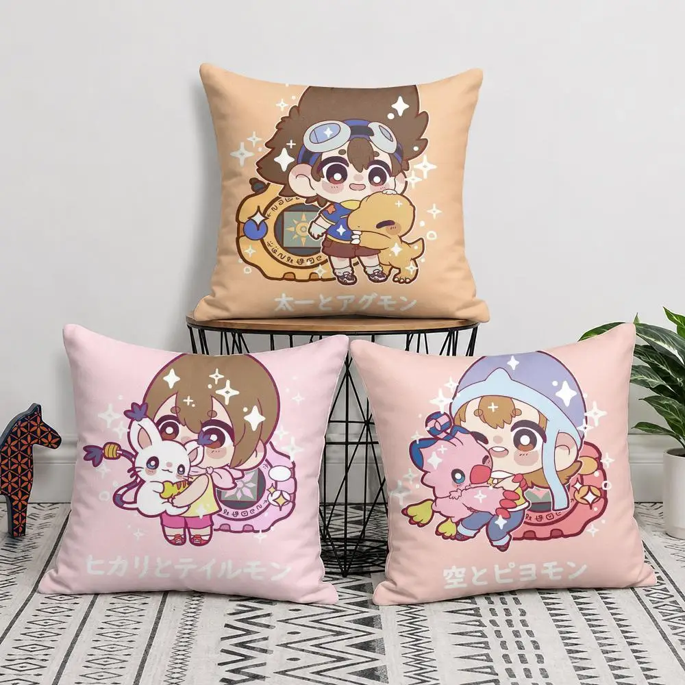 Cute D-Digimon Adventure Cushion Cover Soft Short Plush Double-Sided Printing Home Decor Machine Washable Pillow Case Gift