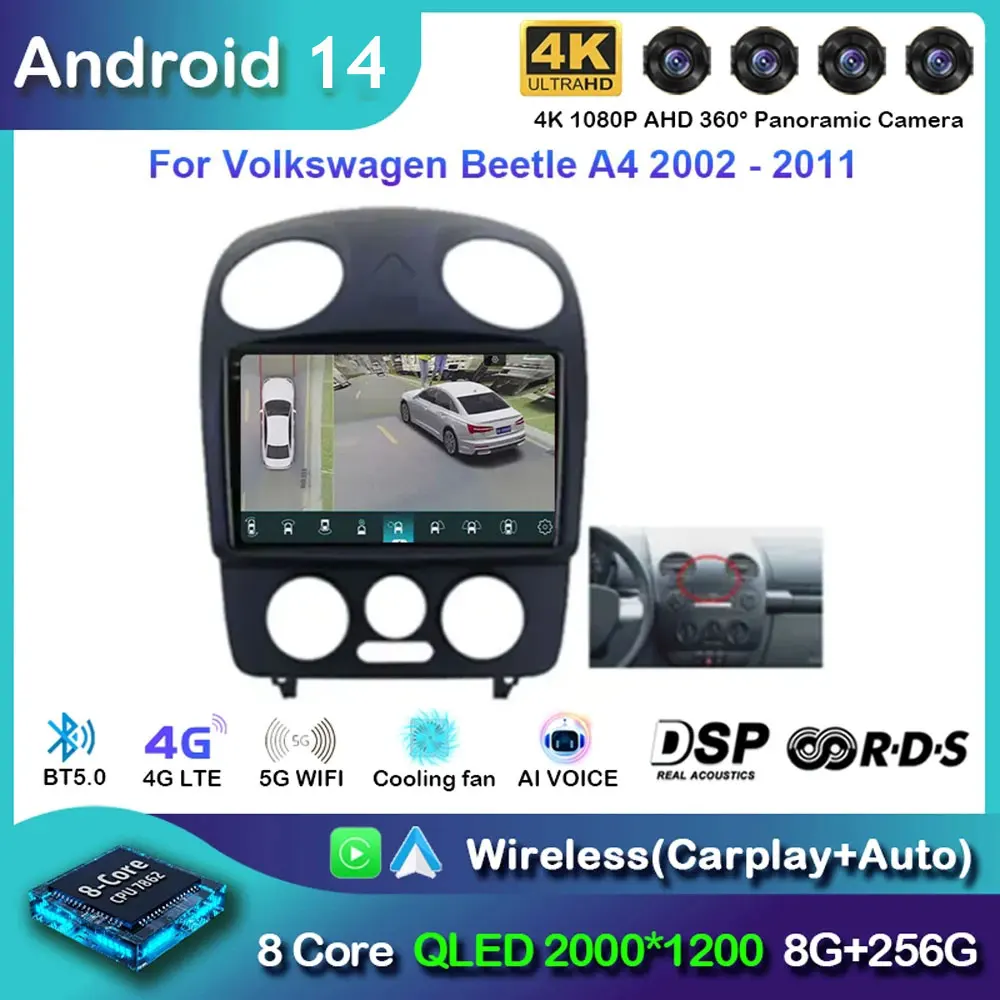 Android 14 For Volkswagen Beetle A4 2002 - 2011 Car Radio Multimedia Video Player Navigation stereo No 2din 2 Din DVD Auto WIFI