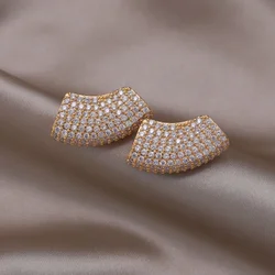 French new design fashion jewelry 18K gold plated trapezoidal full zircon earrings elegant women's daily work accessories