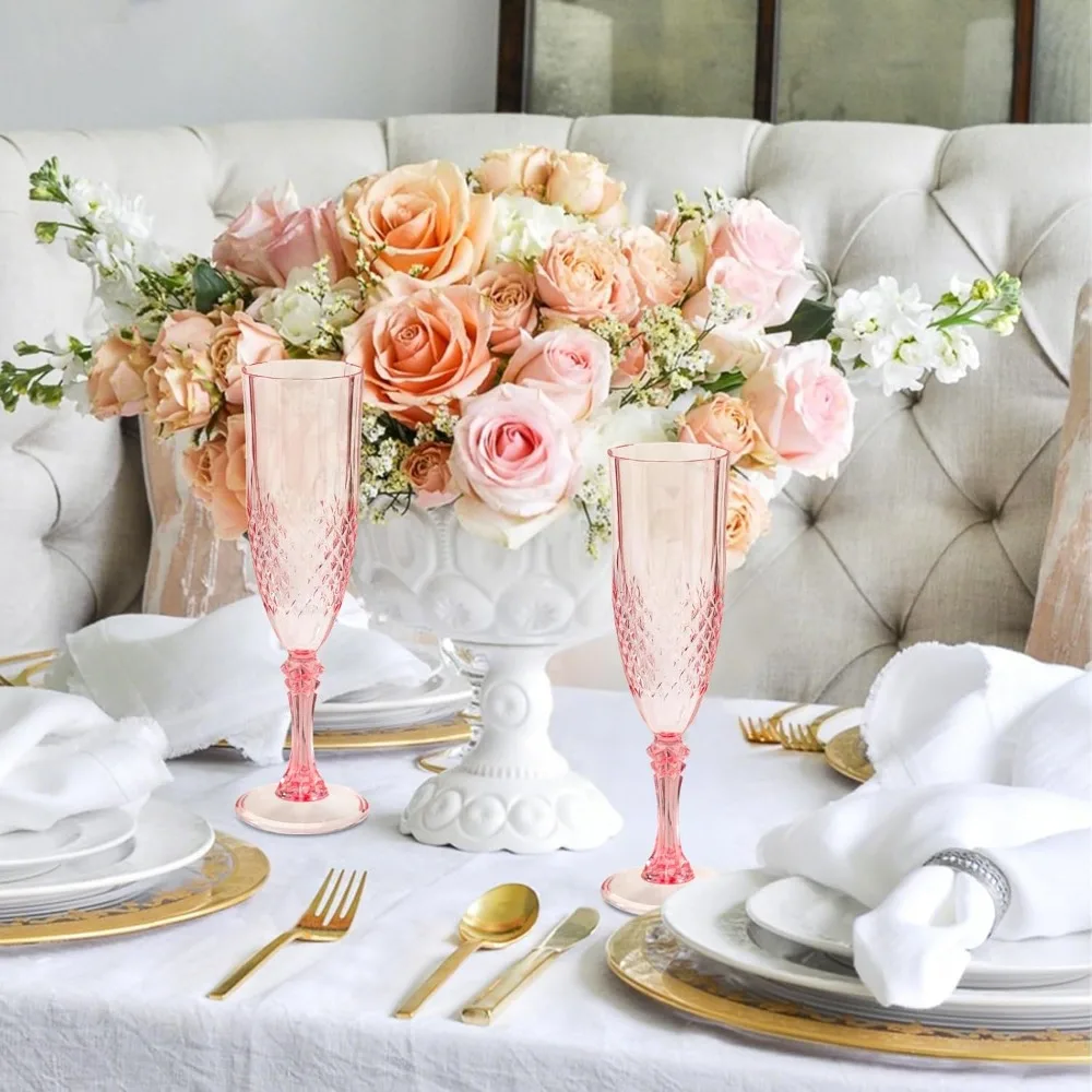 

100 шт. розовые пластиковые флейты для шампанского 7,1 унции небьющиеся многоразовые чашки для свадебной вечеринки