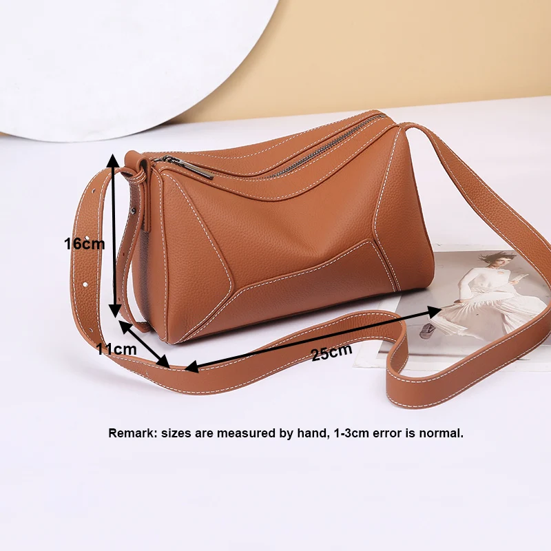 2024 New Women Bag Lady Popular Commuter Boston Crossbody Messenger Female Soft Genuine Leather Geometric Pillow Shoulder Bag