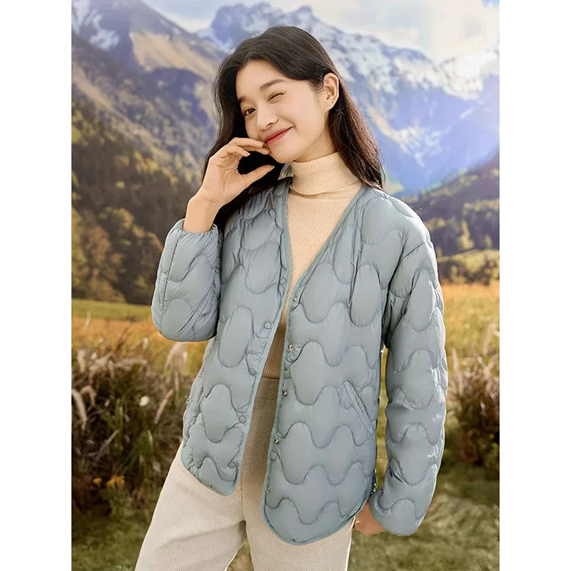 Schinteon Women 90% Down Jacket Casual Autumn Winter Thin Jacket Korean Style Light White Duck Down Warm Inside Coat 2024 New