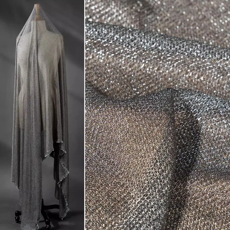Light Gray Metallic Thread Fabric Four Way Stretch Soft Knit Breathable Dress Top Creative Apparel DIY Craft Material Trendy