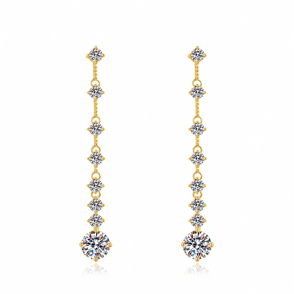 D Color 3.4ct Moissanite Earrings S925 Sterling Silver Plated with 18K Gold Earrings for Woman Birthday Party Jewelry Gift