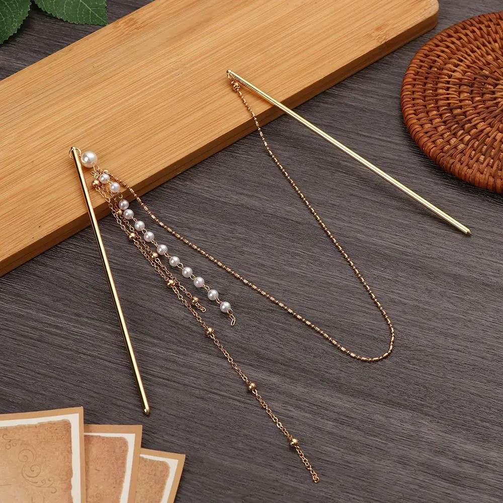 Joyería para mujer, accesorios para el cabello con borlas de perlas, palillos para el cabello, tocado de tenedor para el cabello, horquillas de doble hebra