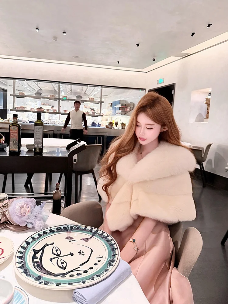 

Elegant Ladylike Two-Piece Set with Cape Coat And Dress for Autumn Winter 2025 Fashionable Pure Color Knot High Waist