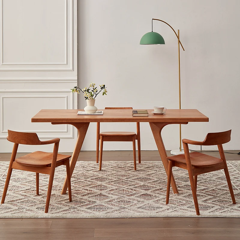 Nordic all-solid wood dining table Cherry wood household dining table simple long table.