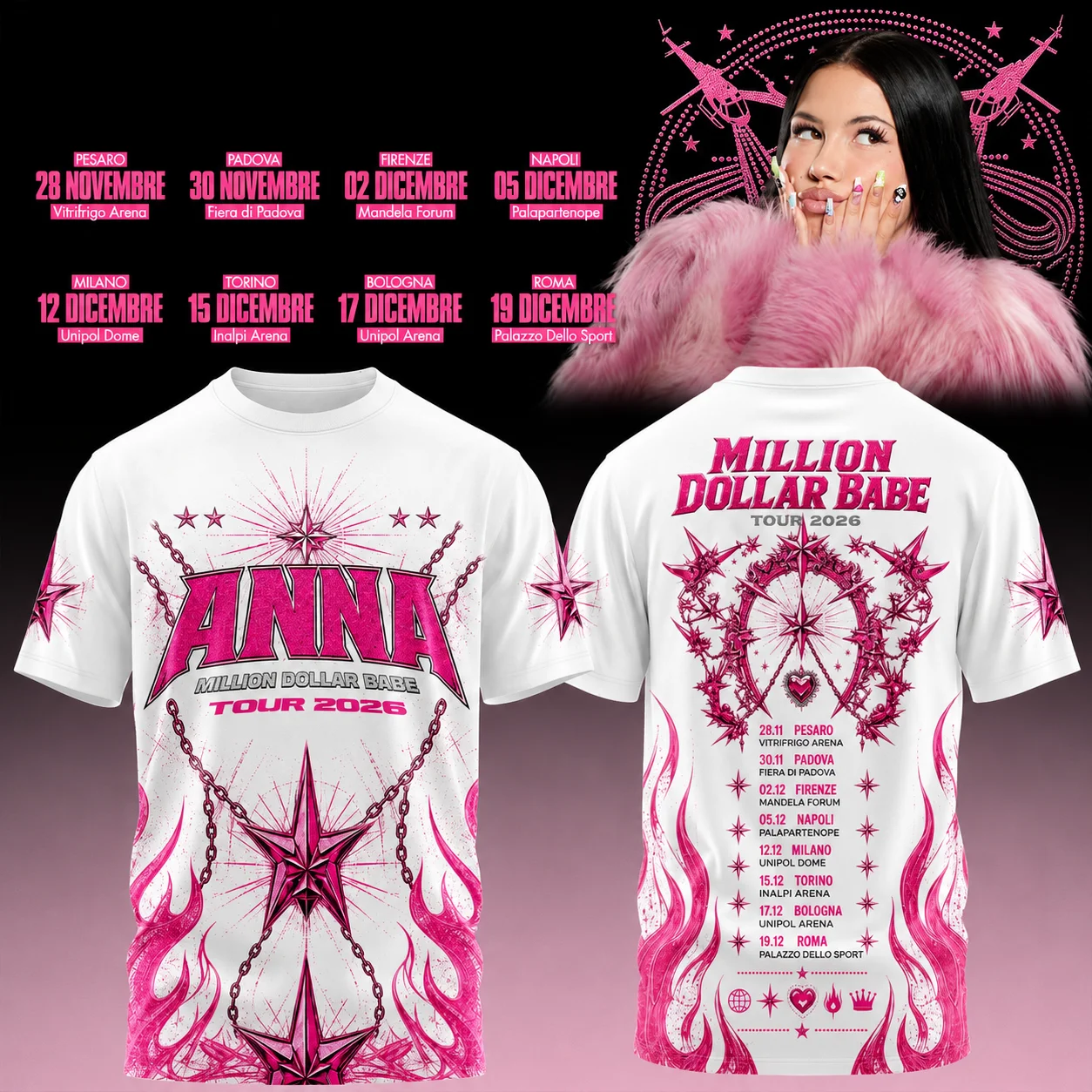 Anna Million Dollar Babe Tour 2026 T‑Shirt Double Sided Concert Graphic Tee Fan Short Sleeve Top