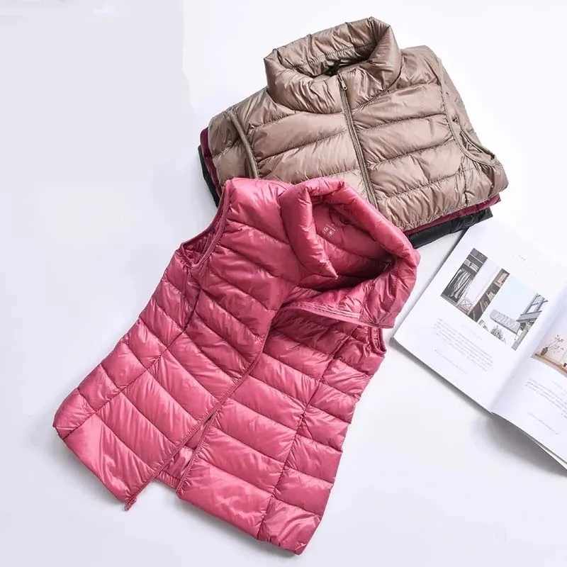 Ultralekka kamizelka puchowa damska 2023 Nowa kamizelka puchowa damska bez rękawów Biała kamizelka puchowa Puffy Wyściełana ciepła kamizelka