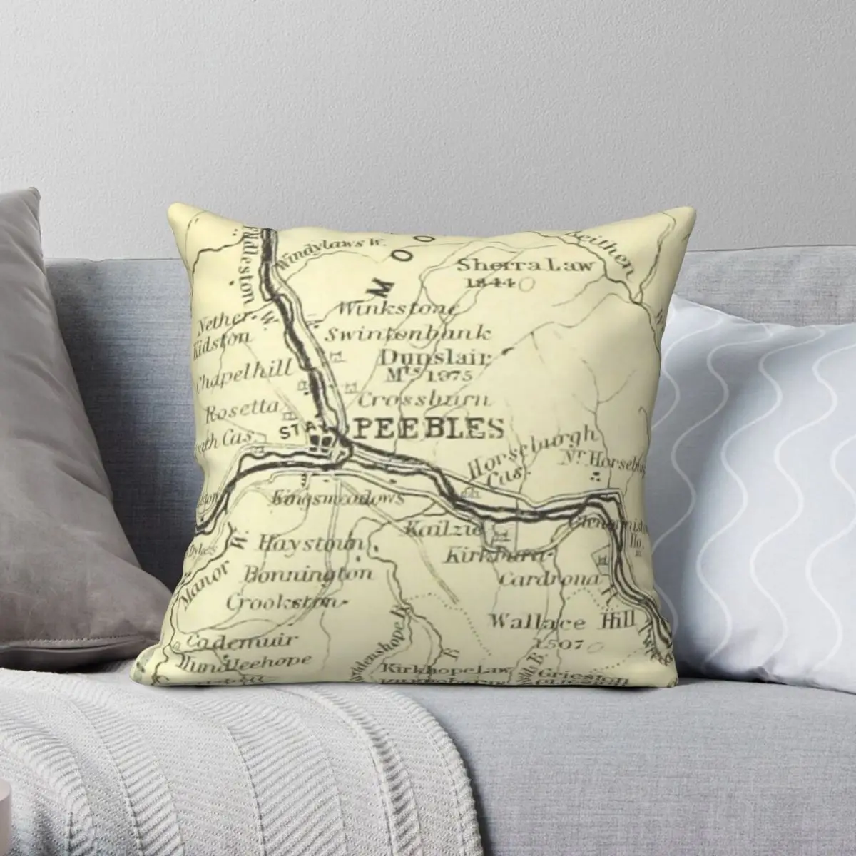 Peebles & Area Surrounding Map 1898 Funda de almohada Poliéster Lino Terciopelo Decoración creativa con cremallera Funda de cojín para cama