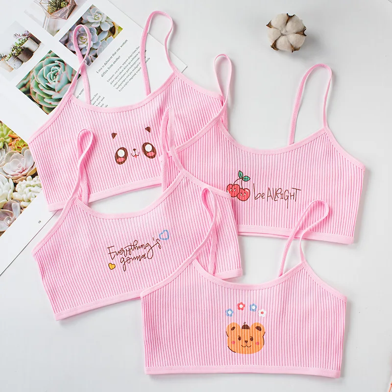 4Pc/Lot Kids Underwear 100% Cotton Girls Tank Top Candy Color Undershirt Girls Singlet Baby Camisole Bra Tops Sport