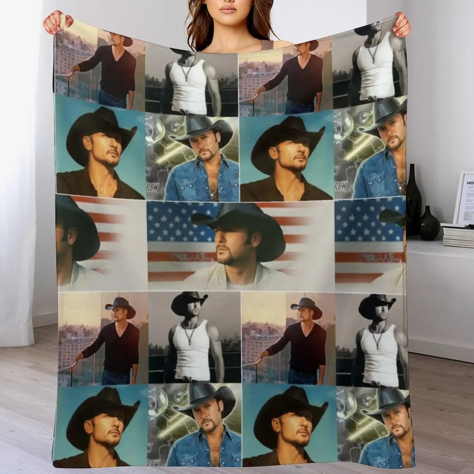 Tim McGraw American Country Music Singer Photo Collage - 1 Throw Blanket Soft Comfort Blanket for Reading Watching TV