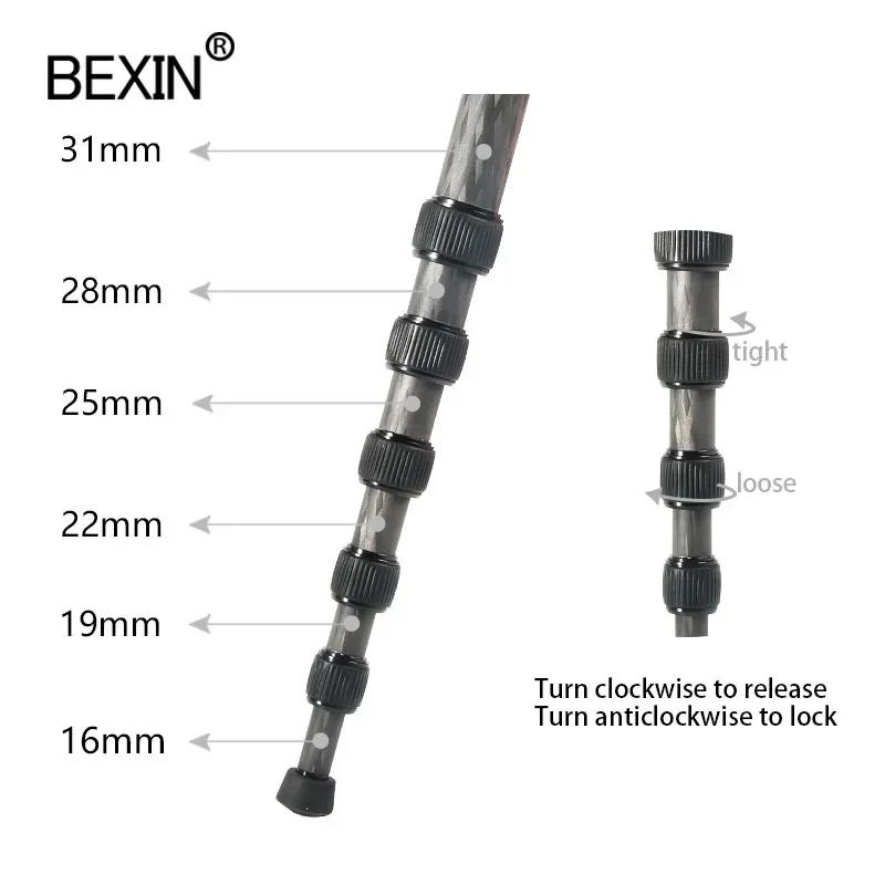 BEXIN P306C Light Professional Carbon Fiber Portable Travel Monopod Bracket Can Stand withTripod Ballhead for Digital SLR Camera