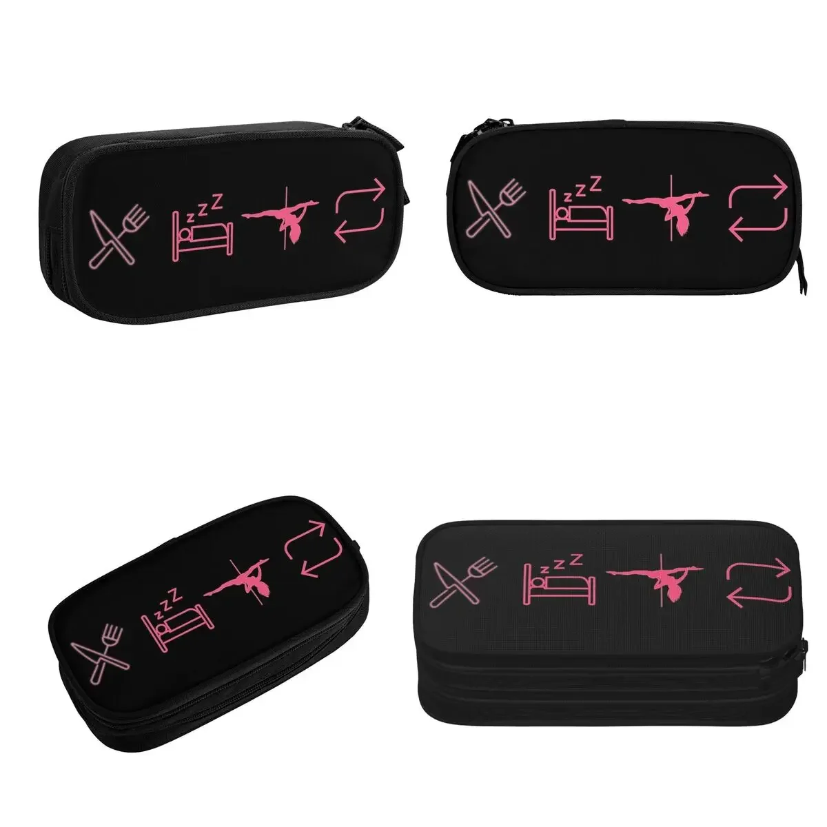 Eat, Sleep, Pole Dance, Repeat - Black Icons Pencil Cases Large Storage Pen Bags Pen Box Pencil Pouch For Boys Girls Students