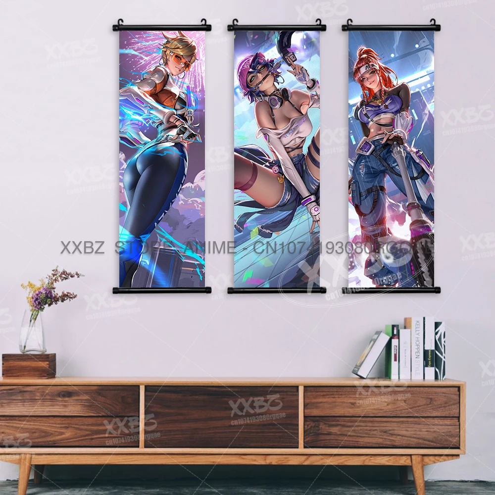 Overwatch Scrolls Picture D.Va Wall Artwork Tracer Hanging Painting Ana Game Home Decoration Anime Poster Junker Queen Wallpaper