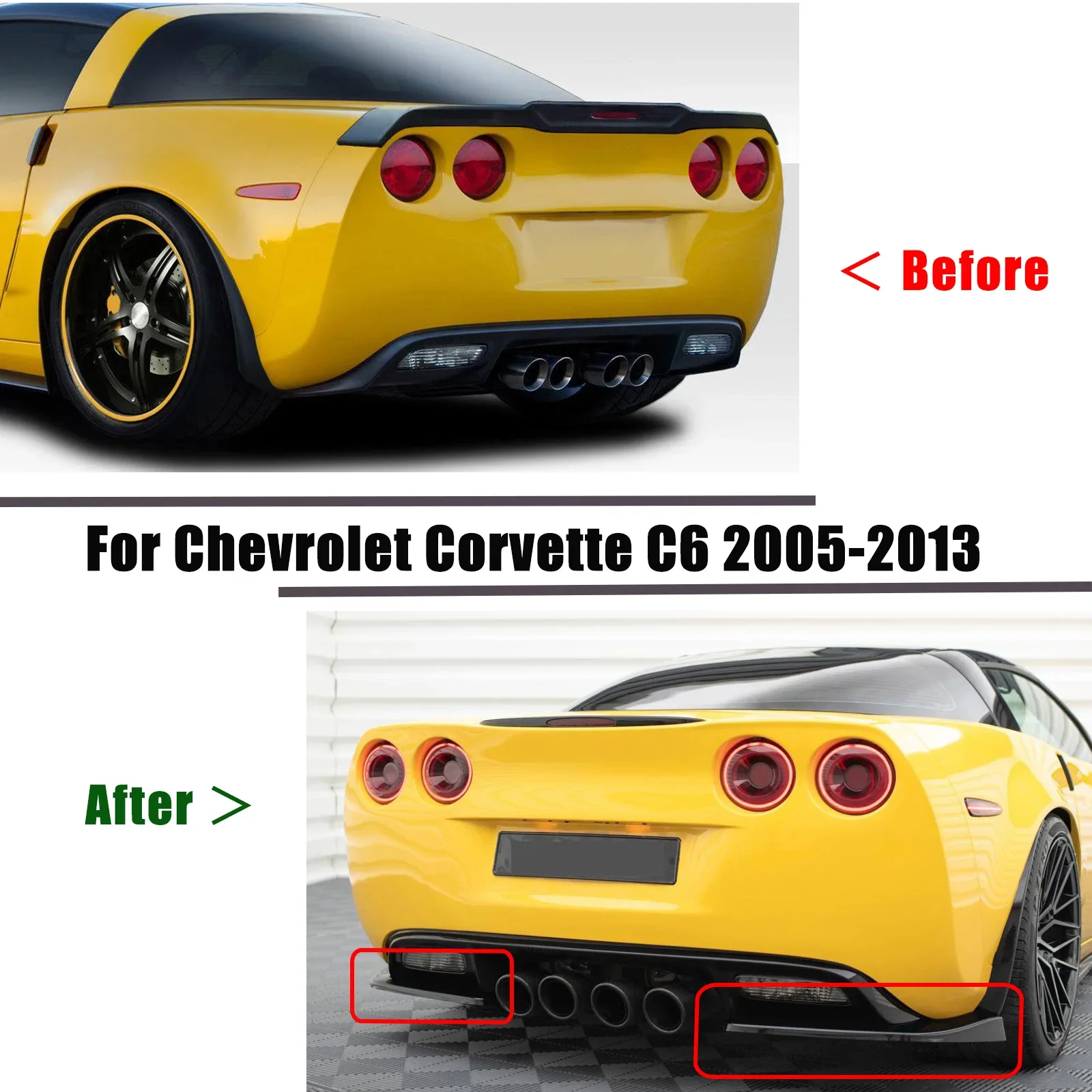 A Pair Rear Bumper Corner For Chevrolet Corvette C6 2005-2013 Side Splitters Carbon Fiber Print Glossy Black Car Accessories
