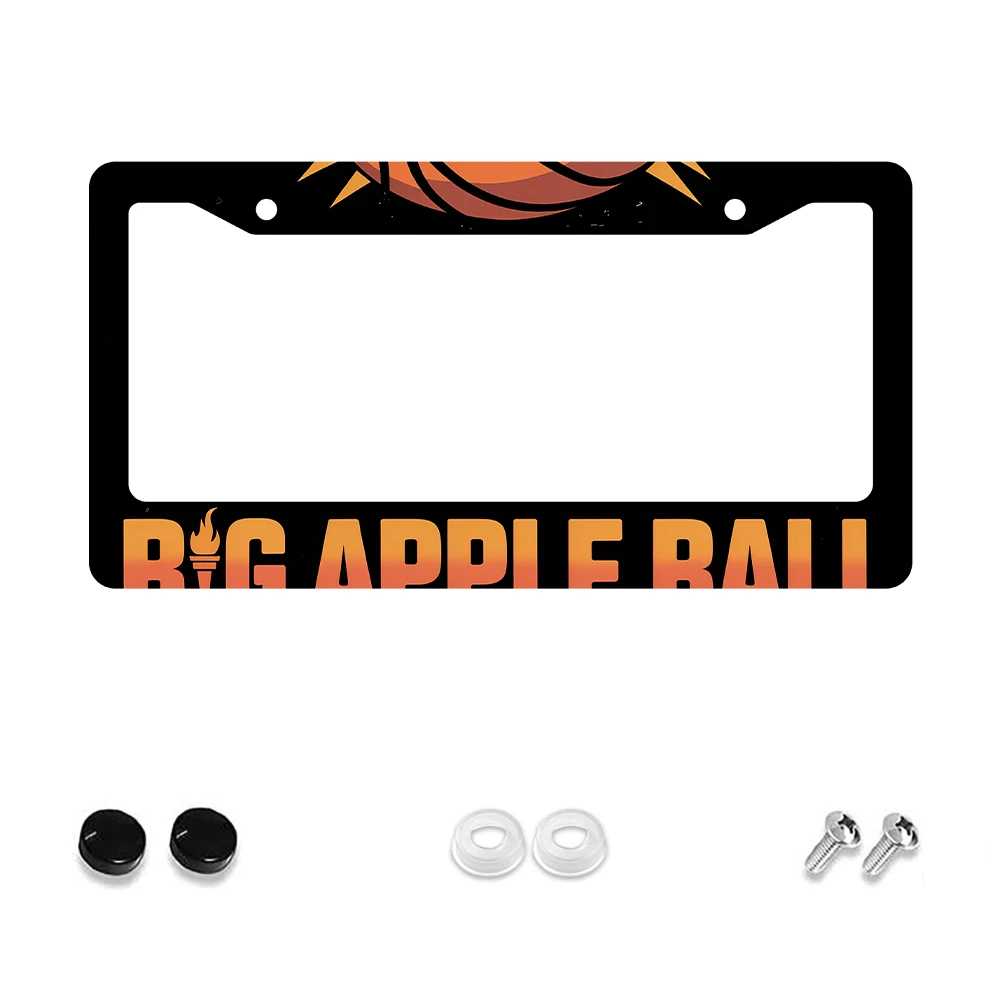 

1 шт. Черная рамка номерного знака с 2 отверстиями и рисунком оранжевого большого яблочного шара, алюминиевый материал, 6x12 дюймов, включает комплект винтов, Re