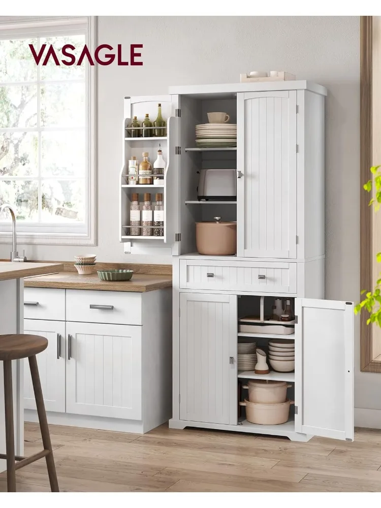 Pantry Cabinet, with a Drawer, 2 Cabinets, 4 Adjustable Shelves, 6 Door Shelves, for Living Room, Kitchen