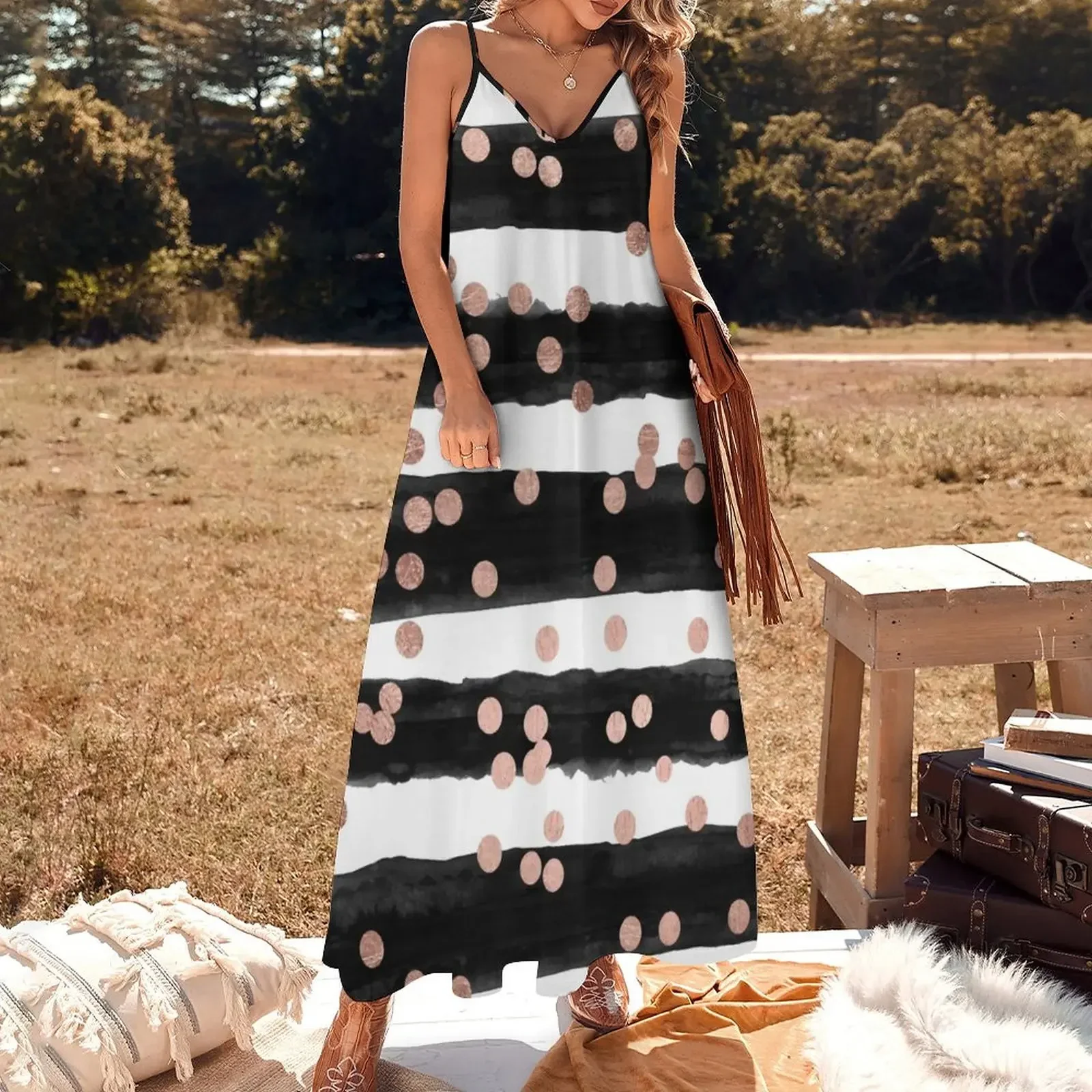 Girly rose gold confetti black watercolor stripes Sleeveless Dress dresses for official occasions dress party night Dress