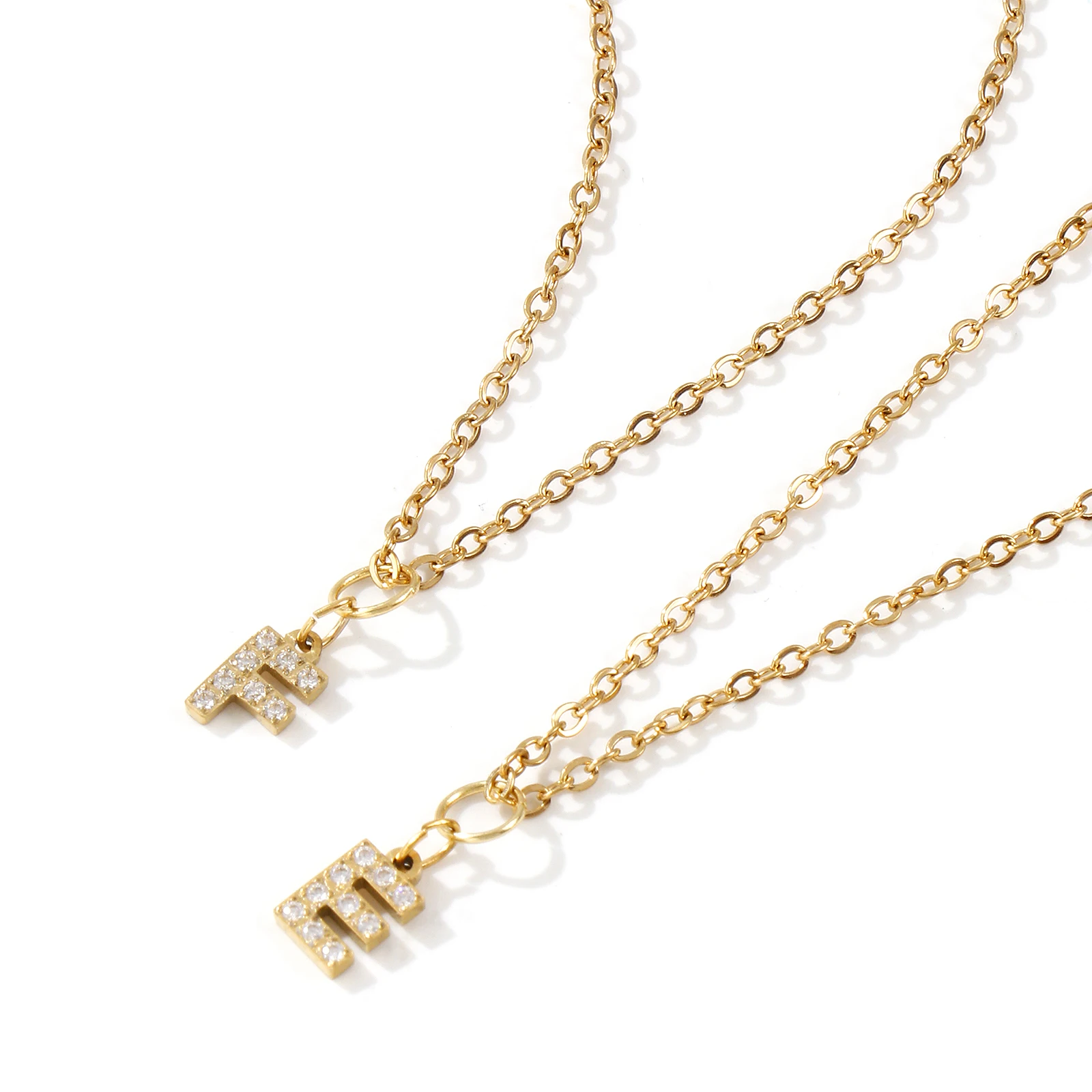 304 Stainless Steel Capital Alphabet Initial Letter Pendant Necklace For Women Clear Rhinestone Message 