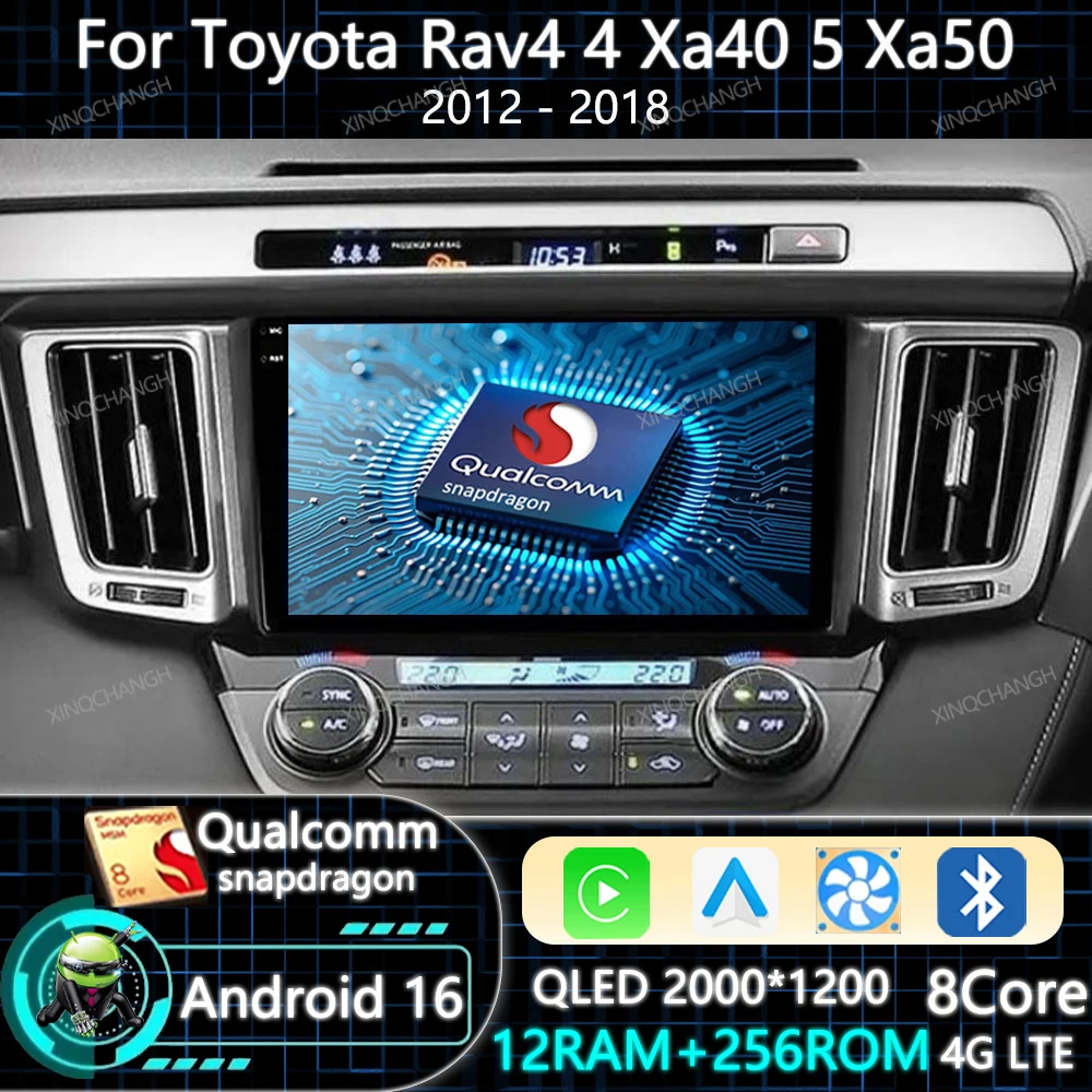 Android 16 Car Radio Carplay Auto For Toyota Rav4 4 Xa40 5 Xa50 2012 - 2018 Navigation 4G WIFI GPS QLED Qualcomm Head Unit 2DIN