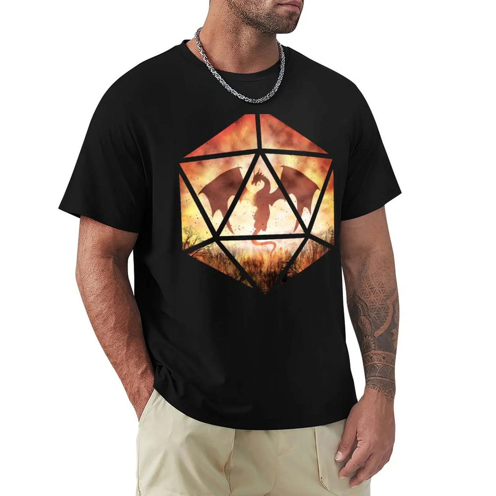 

Fire Dragon D20 T-Shirt graphics quick drying plus size tops mens graphic t-shirts hip hop