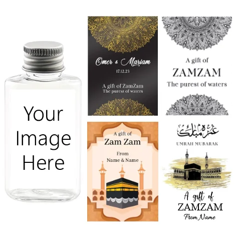 Autocollant de bouteille Zam Zam personnalisé, étiquette cadeau islamique de fête pour invités, adhésif de mariage, Eid Umrah Hajj Ramadan