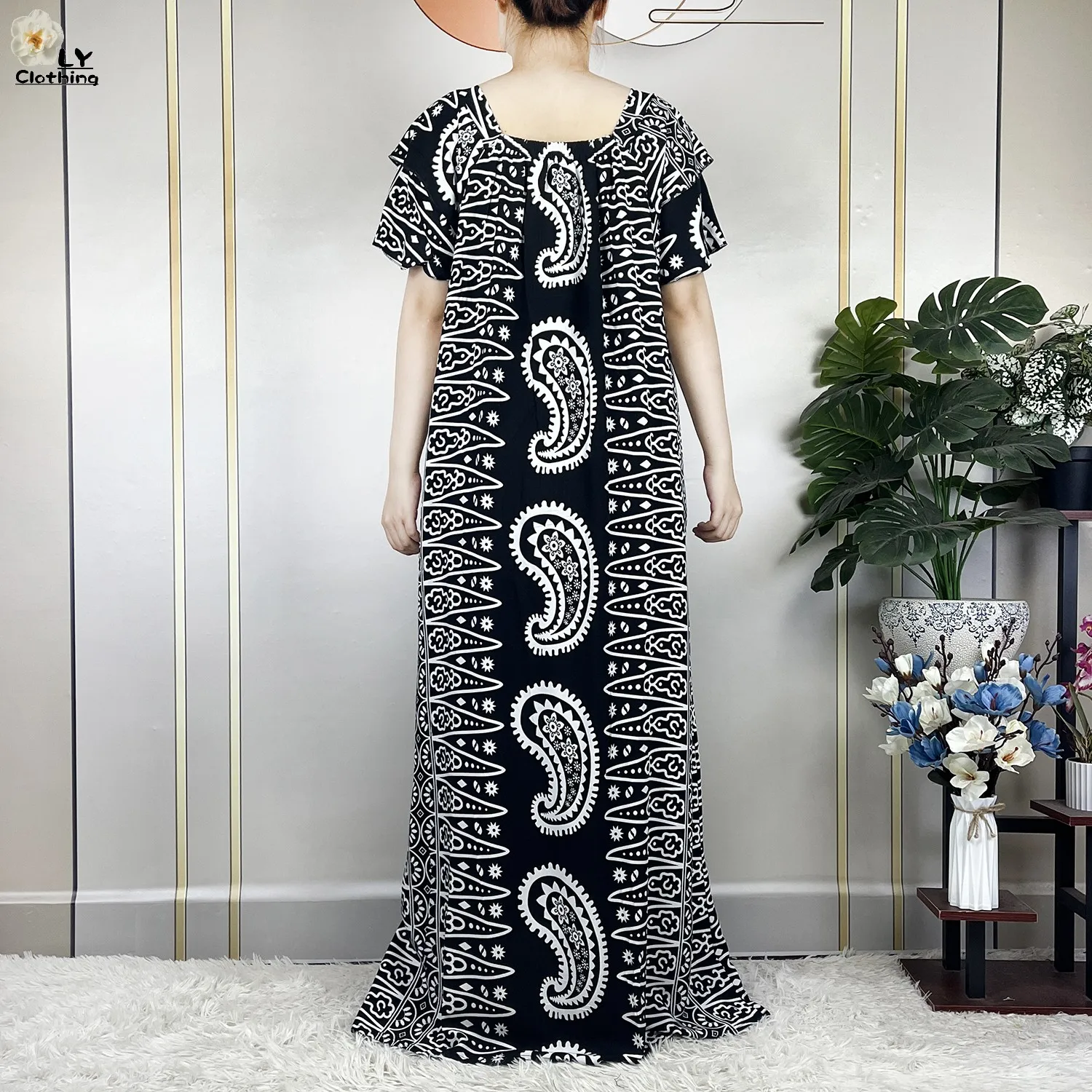 2023 New Dubai Fashion Woman Short Sleeve Dress With Big Scarf African Dashiki Printing Cotton Loose Lady Summer Casual Clothing