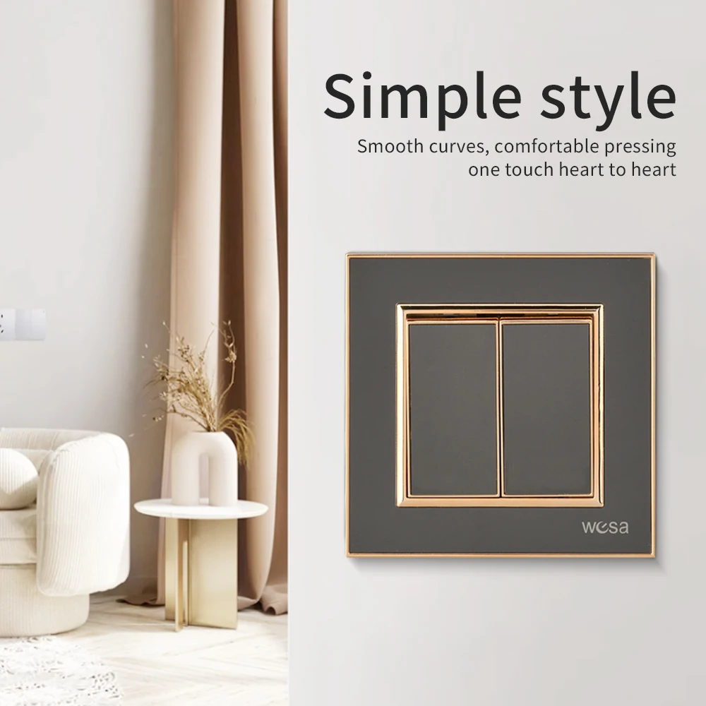 أسود 2 عصابة 1 طريقة تشغيل/إيقاف كلاسيكي 250 فولت لوحة أكريليك الاتحاد الأوروبي القياسية لهب الجدار الروك التبديل 16A التيار المتناوب زر مفتاح الإضاءة #3