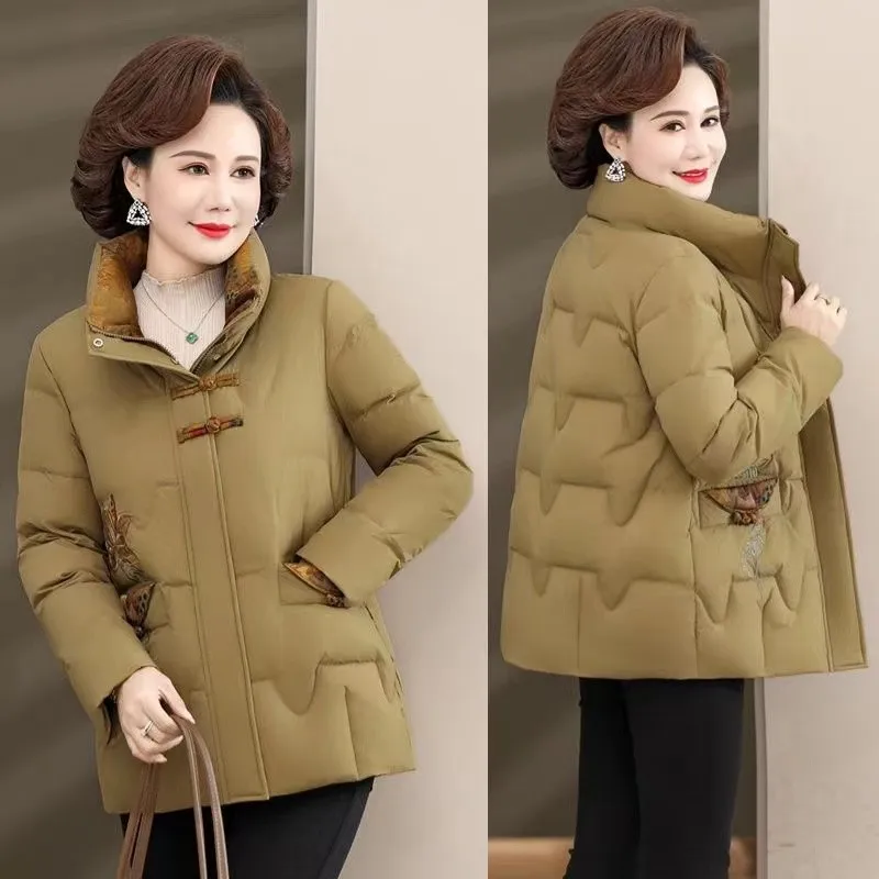 New Grandma Wear Cotton-Padded Coat Middle-Aged Elderly Mother Winter Clothes Women Parkas Velvet Thick Jacket short Outerwear