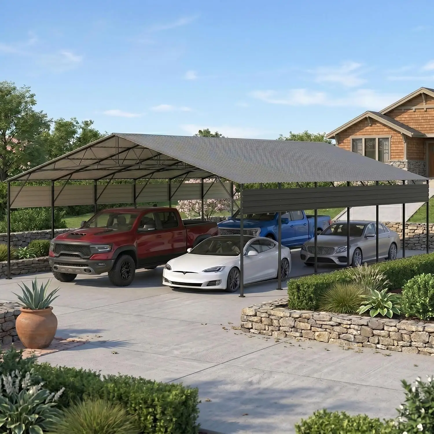 20x30 FT Heavy Duty Metal Carport with Galvanized Steel Roof, All-Weather Outdoor Shelter for Cars Trucks Boats, Customized