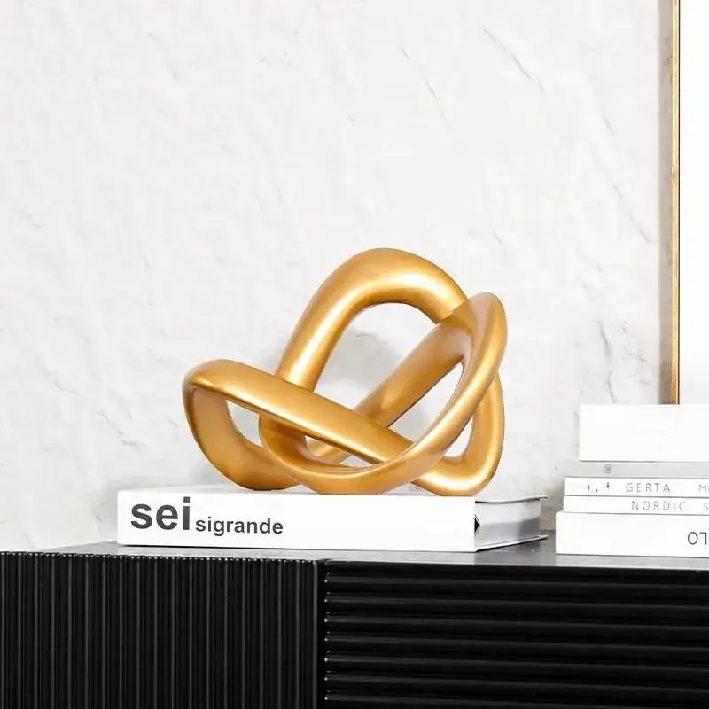 Resin Handicrafts Golden Twisted Dough Wound Rope Knot Ornaments Geometric Line Ribbon Home Decoration Accessories
