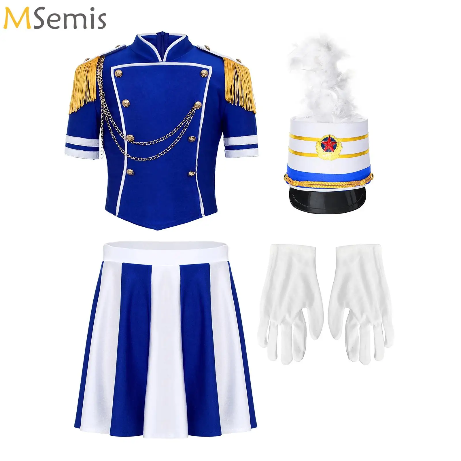 Girls Ringmaster Circus Costume Set Drum Majorette Costume with Hat for Halloween Carnival Band Team Cosplay Party Performance