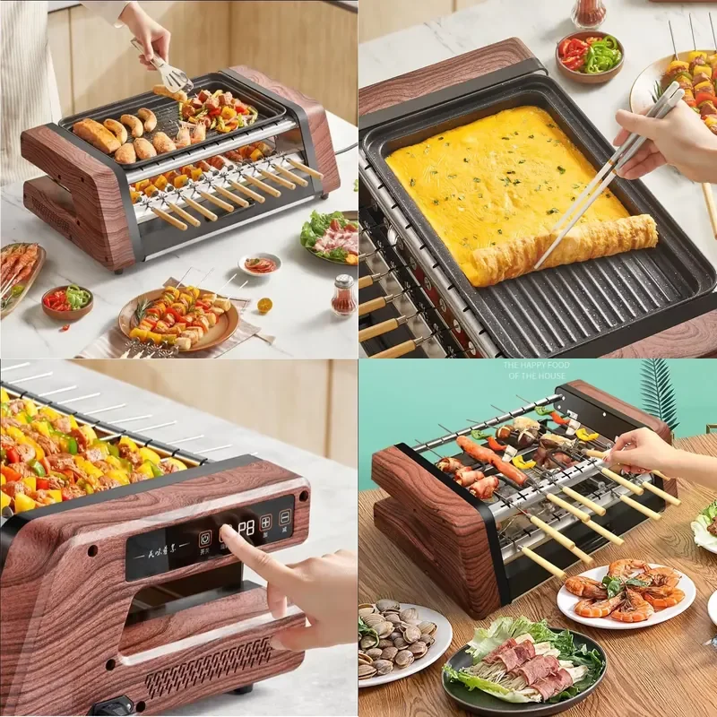 BBQ smokeless non-stick grill pan multi-function electric grill double-layer fully automatic rotating