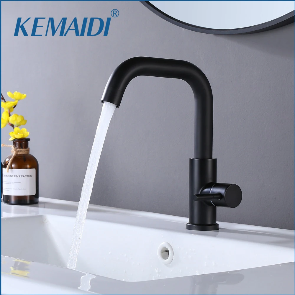 KEMAIDI Black Bathroom Faucet Deck Mounted Kitchen Sink Faaucets Single Lever Single Hole Stainless Steel Hot And Cold Mixer Tap