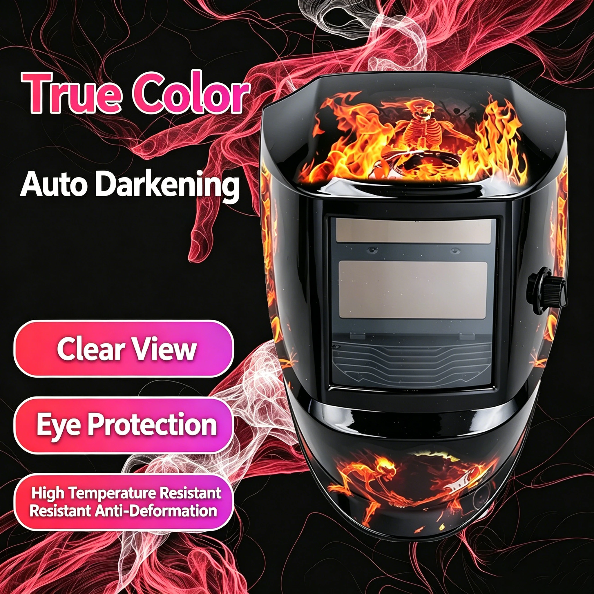 New stylish flame welding helmet - True color solar-powered automatic light-changing welding helmet