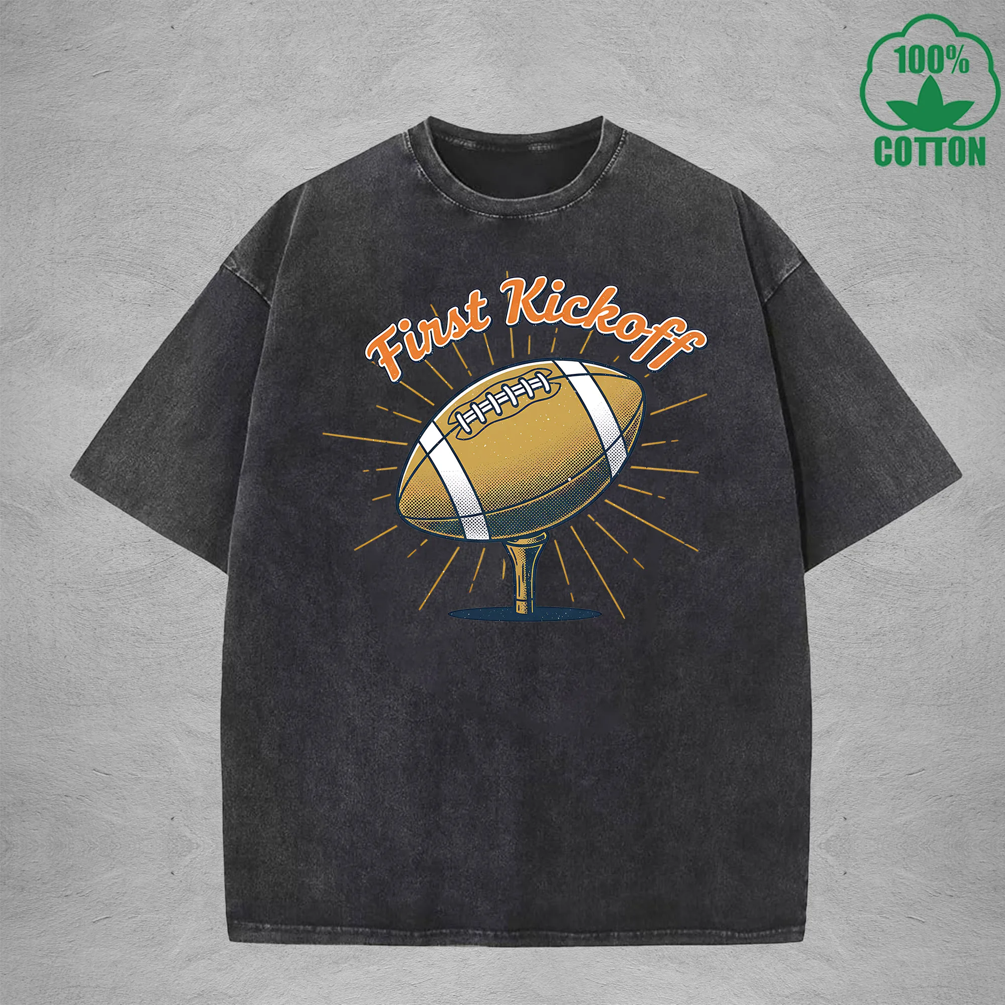 

Kickoff Printed Minimalist Washed T-Shirt 230G Multicolor Loose Trendy Fashionable Cotton Short Sleeve Top